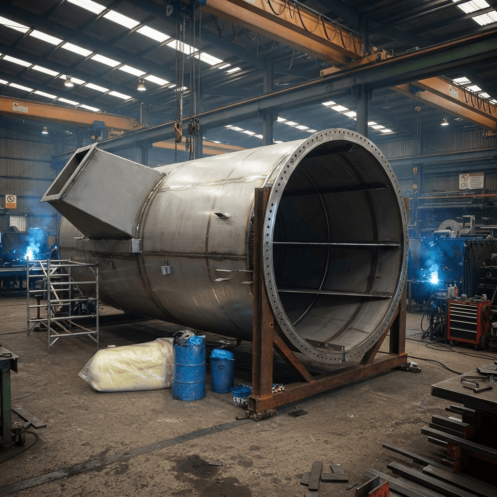 Industrial chimney and exhaust stack at a manufacturing facility
